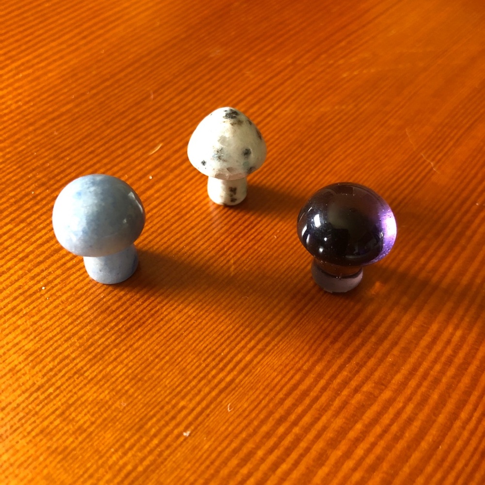 Set of Three Stone Mushroom Figurines
